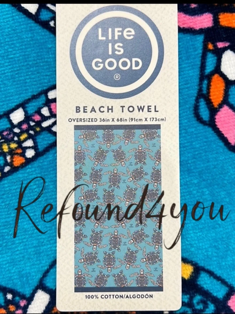 Life is Good - ‘Turtles’ Blue. Beach Towel. 36” x 68”. NWT. Firm!